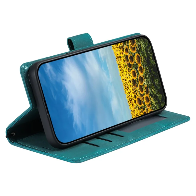 For Xiaomi Redmi Note 14 Pro 5G / Poco X7 5G Case Imprinted Totem Skin Feel Wallet Leather Phone Cover - Mint Green