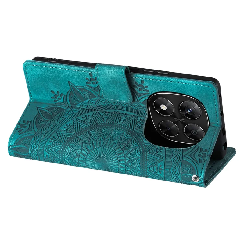 For Xiaomi Redmi Note 14 Pro 5G / Poco X7 5G Case Imprinted Totem Skin Feel Wallet Leather Phone Cover - Mint Green