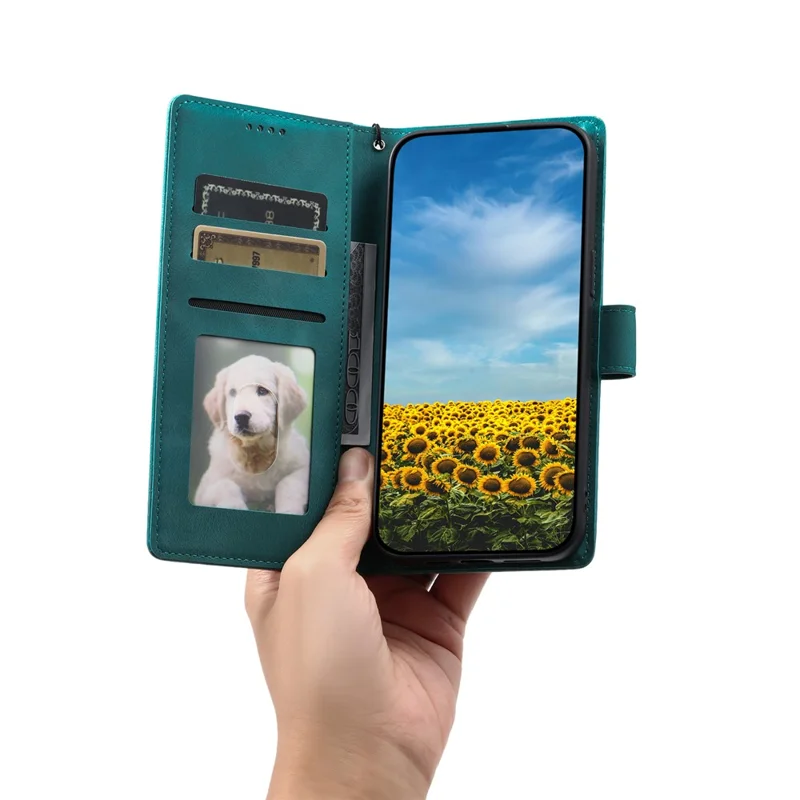 For Xiaomi Redmi Note 14 Pro 5G / Poco X7 5G Case Imprinted Totem Skin Feel Wallet Leather Phone Cover - Mint Green