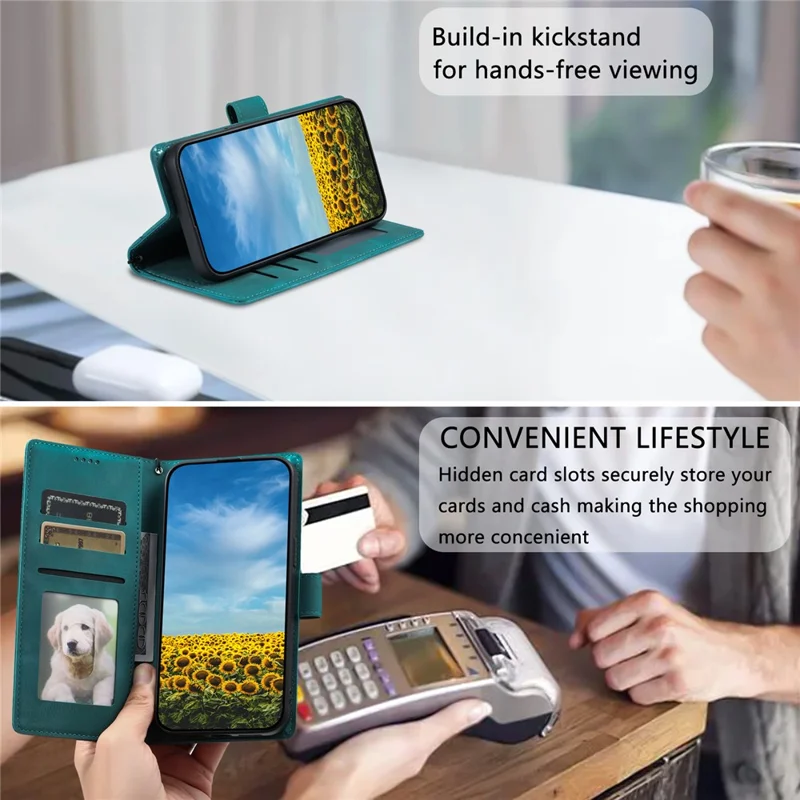 For Xiaomi Redmi Note 14 Pro 5G / Poco X7 5G Case Imprinted Totem Skin Feel Wallet Leather Phone Cover - Mint Green