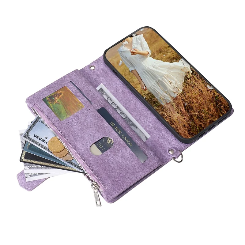 Estilo 005 Capa Carteira Rhombus para Samsung Galaxy S25 Edge em Couro PU com Linha de Costura - Roxo