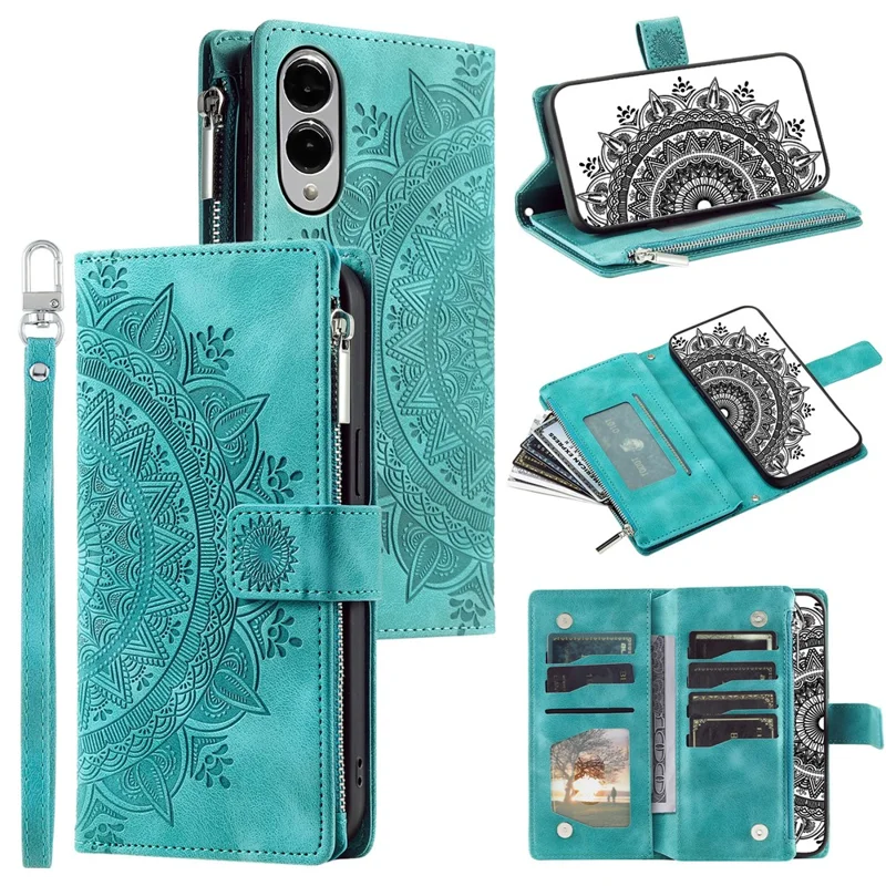 Style 006 per Samsung Galaxy S25 Edge Custodia Portafogli in Pelle PU Cover Telefono Motivo Mandala Fiore - Verde Menta
