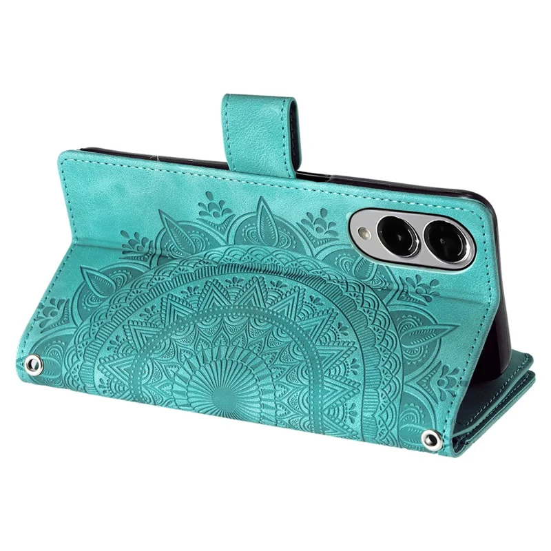 Style 006 per Samsung Galaxy S25 Edge Custodia Portafogli in Pelle PU Cover Telefono Motivo Mandala Fiore - Verde Menta
