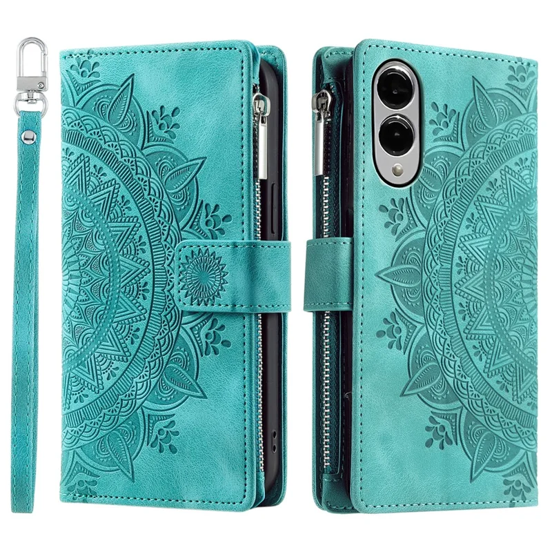 Style 006 per Samsung Galaxy S25 Edge Custodia Portafogli in Pelle PU Cover Telefono Motivo Mandala Fiore - Verde Menta