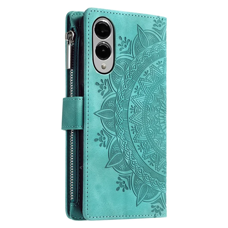 Style 006 per Samsung Galaxy S25 Edge Custodia Portafogli in Pelle PU Cover Telefono Motivo Mandala Fiore - Verde Menta