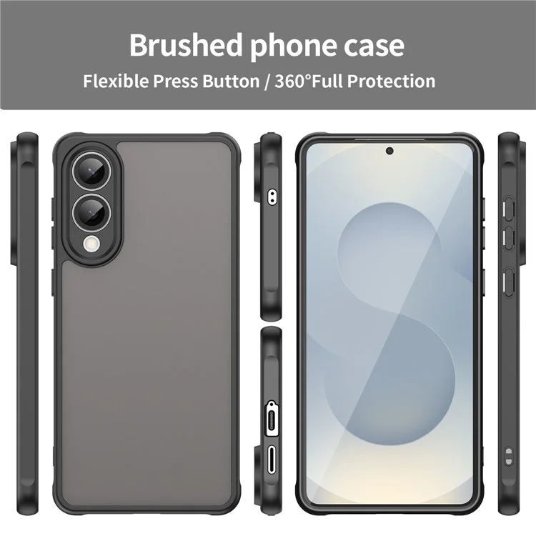 For Samsung Galaxy S25 Edge  /  S25 Slim Case Drop Proof Airbags Frosted Translucent PC + TPU Phone Back Cover - Black