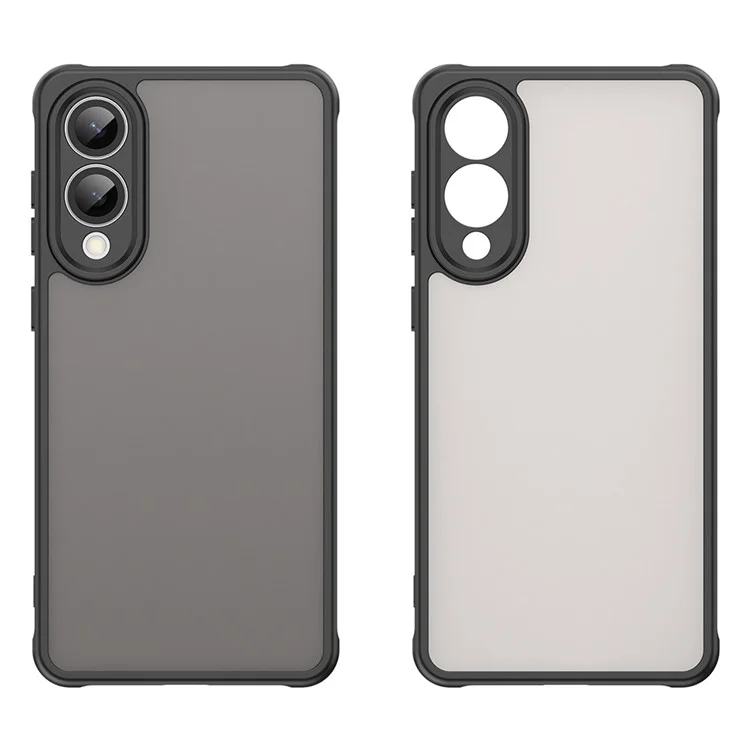 For Samsung Galaxy S25 Edge  /  S25 Slim Case Drop Proof Airbags Frosted Translucent PC + TPU Phone Back Cover - Black
