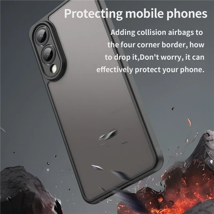 For Samsung Galaxy S25 Edge  /  S25 Slim Case Drop Proof Airbags Frosted Translucent PC + TPU Phone Back Cover - Black