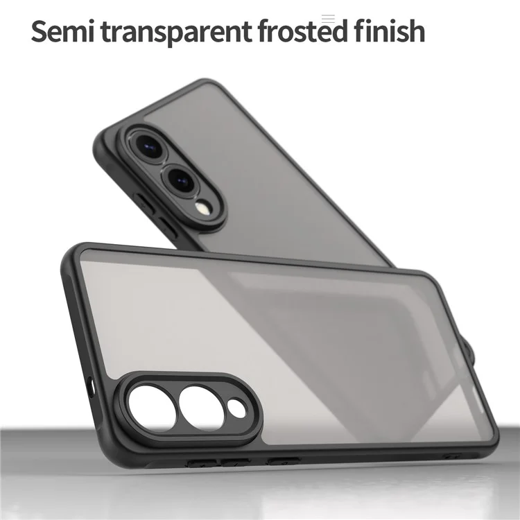 For Samsung Galaxy S25 Edge  /  S25 Slim Case Drop Proof Airbags Frosted Translucent PC + TPU Phone Back Cover - Black