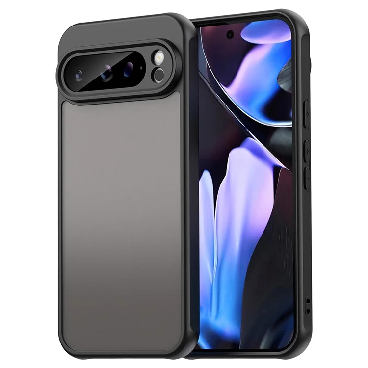 For Google Pixel 9 Pro XL Case Drop Proof Airbags Frosted Translucent PC + TPU Phone Back Cover - Black