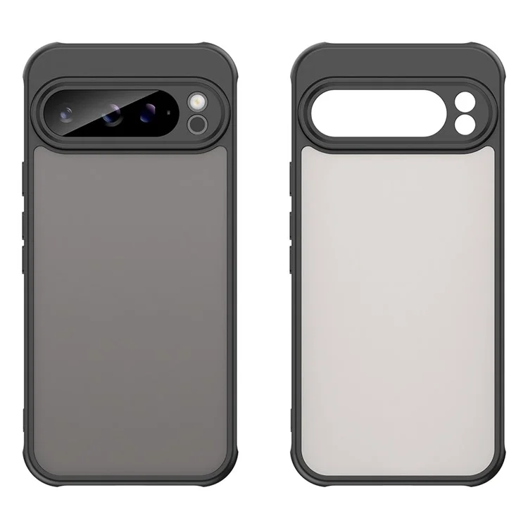 For Google Pixel 9 Pro XL Case Drop Proof Airbags Frosted Translucent PC + TPU Phone Back Cover - Black