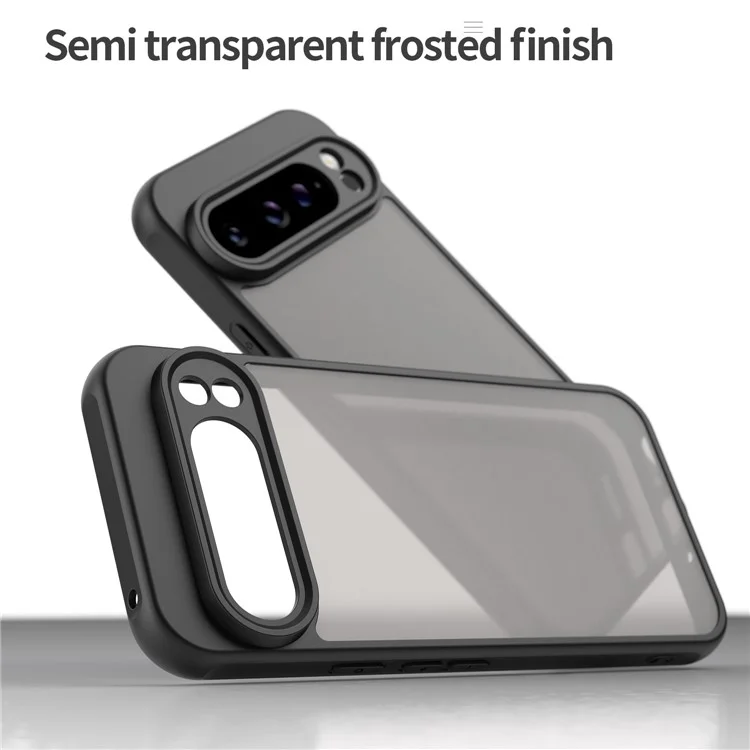 For Google Pixel 9 Pro XL Case Drop Proof Airbags Frosted Translucent PC + TPU Phone Back Cover - Black
