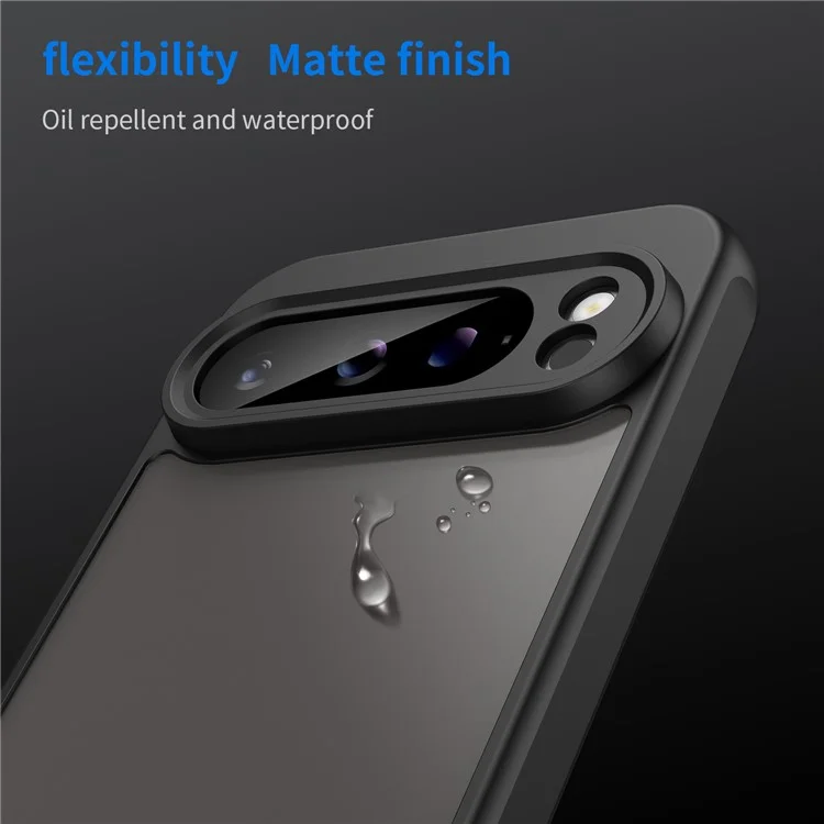 For Google Pixel 9 Pro XL Case Drop Proof Airbags Frosted Translucent PC + TPU Phone Back Cover - Black