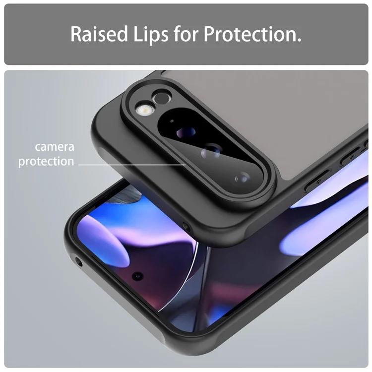 For Google Pixel 9 Pro XL Case Drop Proof Airbags Frosted Translucent PC + TPU Phone Back Cover - Black