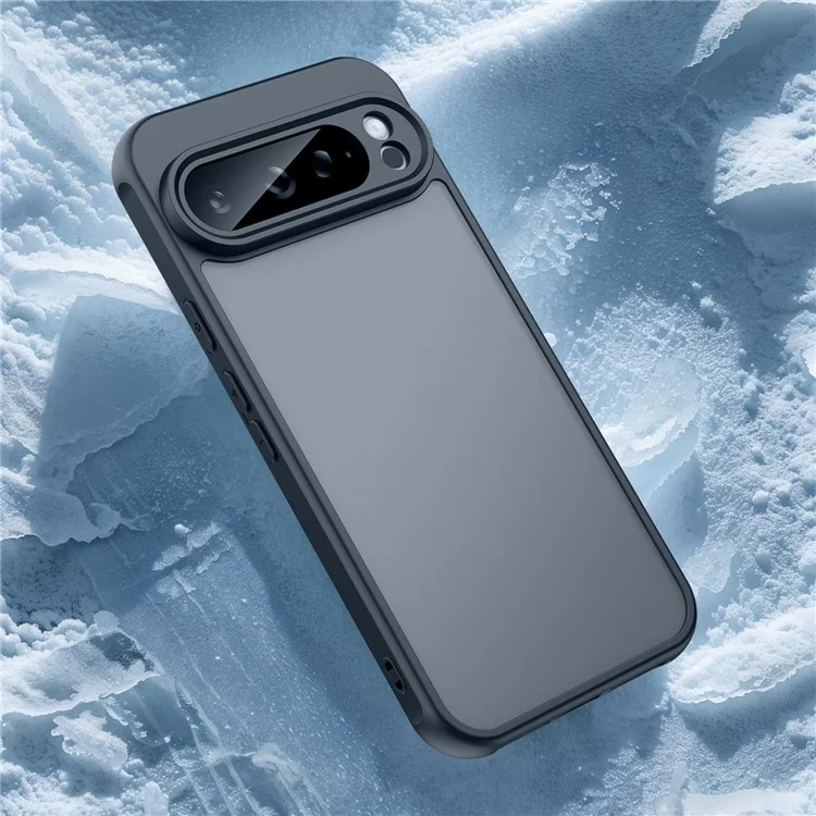 For Google Pixel 9 Pro XL Case Drop Proof Airbags Frosted Translucent PC + TPU Phone Back Cover - Black