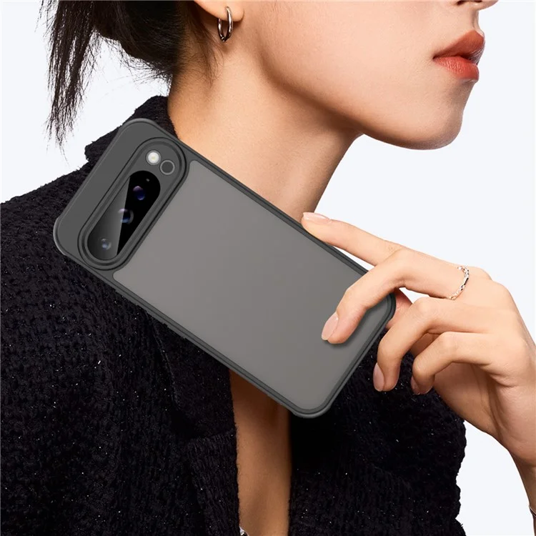 For Google Pixel 9 Pro XL Case Drop Proof Airbags Frosted Translucent PC + TPU Phone Back Cover - Black