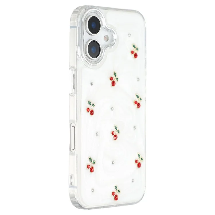 Funda para iPhone 16 con Diseño de Cereza en Epoxy 3D, Carcasa Trasera Suave de TPU