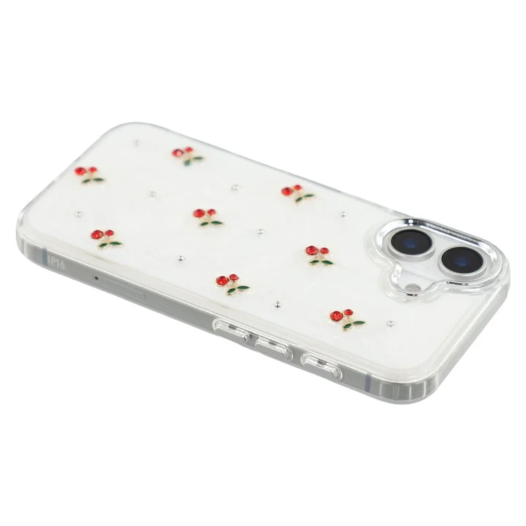 Funda para iPhone 16 con Diseño de Cereza en Epoxy 3D, Carcasa Trasera Suave de TPU