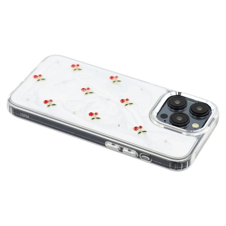 Für iPhone 15 Pro Max Hülle 3D Epoxy Kirsche Design Weiche TPU Rückseite