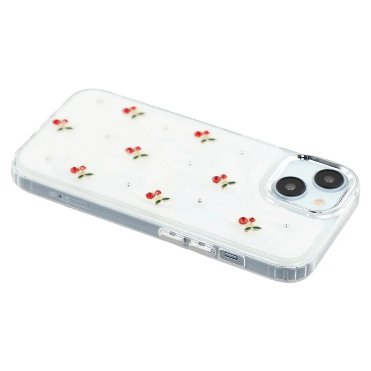 Funda para iPhone 15 con Diseño de Cereza en Epoxy 3D, Carcasa Trasera Suave de TPU