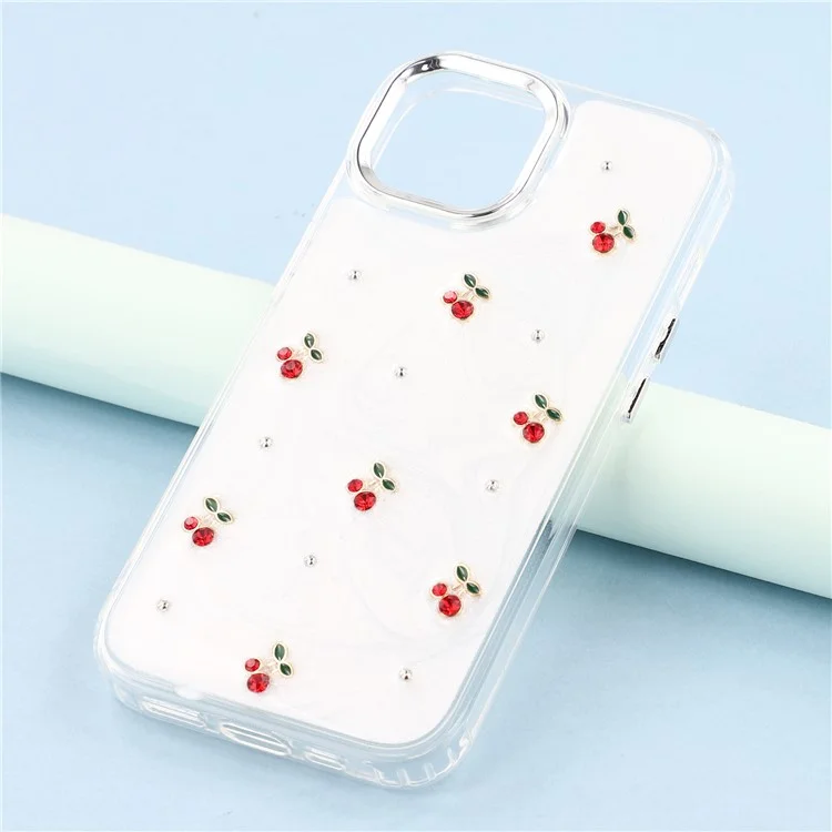 Funda para iPhone 15 con Diseño de Cereza en Epoxy 3D, Carcasa Trasera Suave de TPU