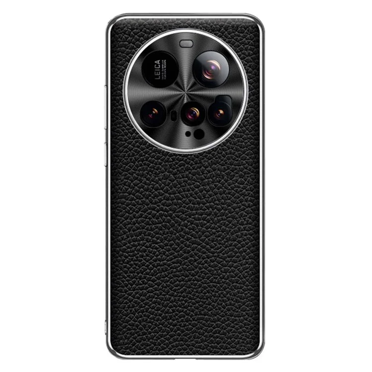 For Xiaomi 15 Ultra Case Litchi Texture Genuine Cow Leather + TPU Phone Cover - Black
