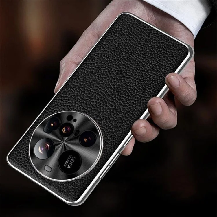 For Xiaomi 15 Ultra Case Litchi Texture Genuine Cow Leather + TPU Phone Cover - Black