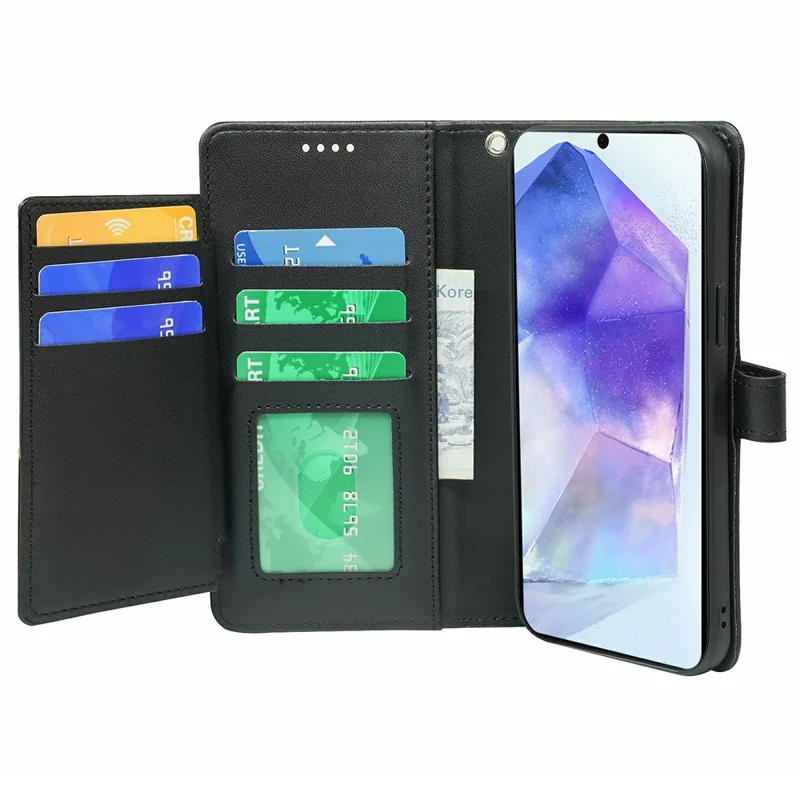 For Samsung Galaxy A16 5G / A16 4G Case with 9 Card Slots PU Leather Stand Phone Cover - Black