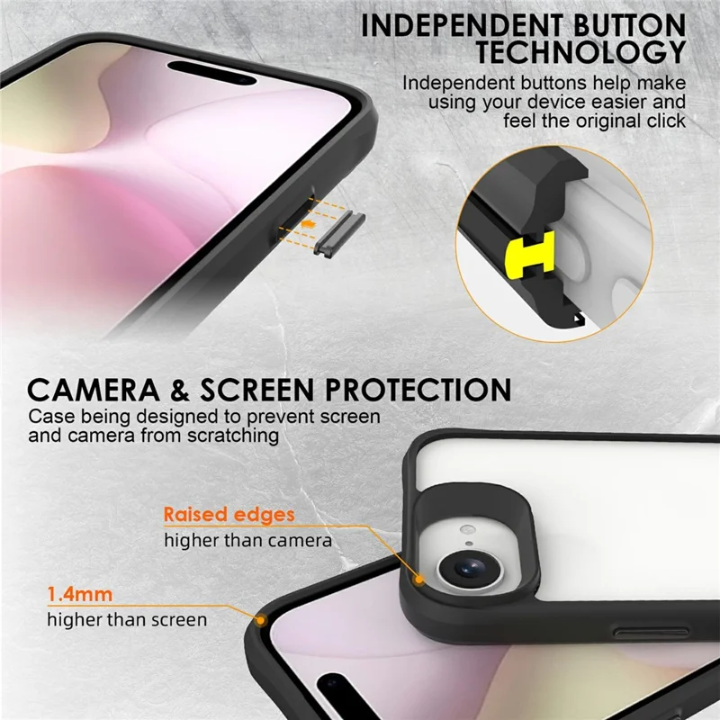 For iPhone 16e Case Hybrid Hard PC Soft TPU Shockproof Phone Cover - Black