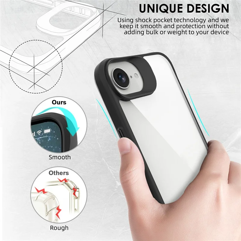 For iPhone 16e Case Hybrid Hard PC Soft TPU Shockproof Phone Cover - Black