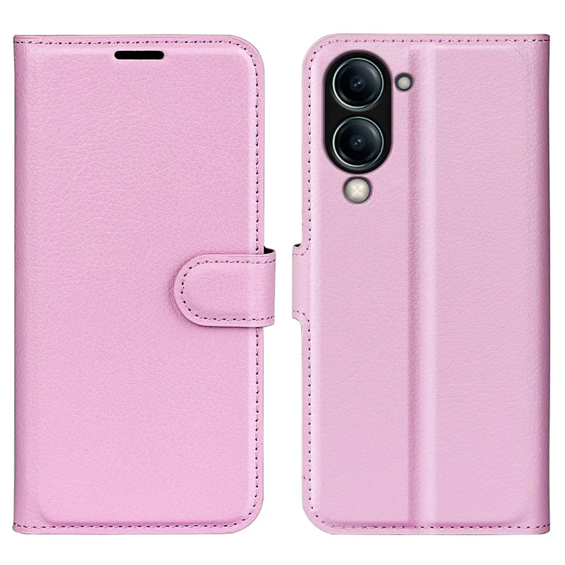 For vivo Y04 4G Case Litchi Texture Shockproof Leather Wallet Phone Cover - Pink