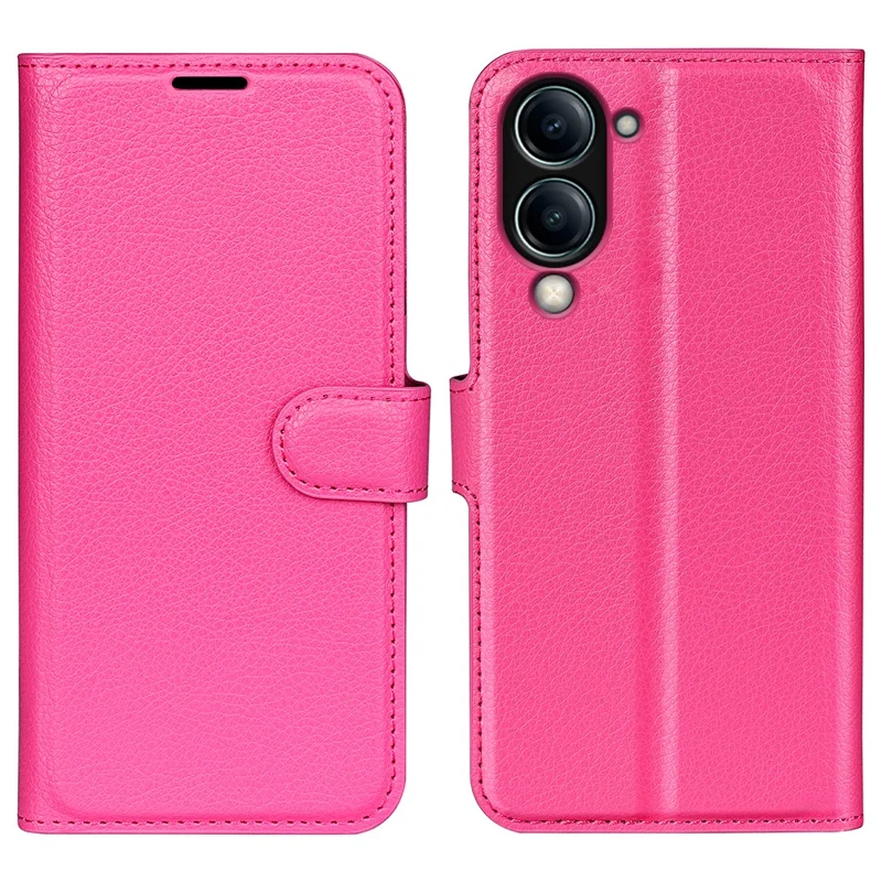 For vivo Y04 4G Case Litchi Texture Shockproof Leather Wallet Phone Cover - Rose