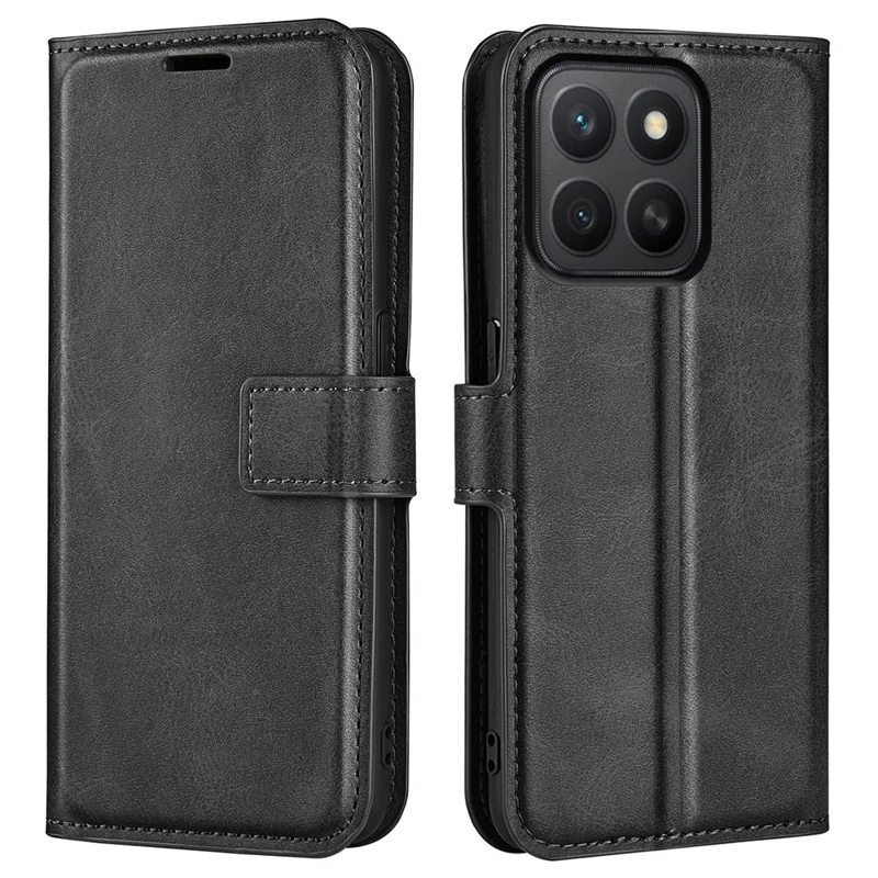 For Honor X8c 4G Stand Case Anti-Scratch Calf Texture Leather Phone Cover - Black