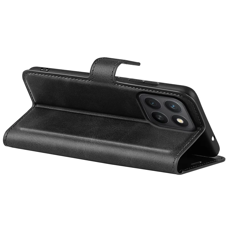 For Honor X8c 4G Stand Case Anti-Scratch Calf Texture Leather Phone Cover - Black