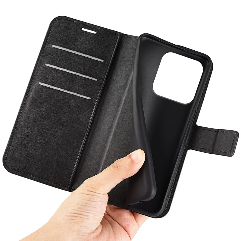 For Honor X8c 4G Stand Case Anti-Scratch Calf Texture Leather Phone Cover - Black
