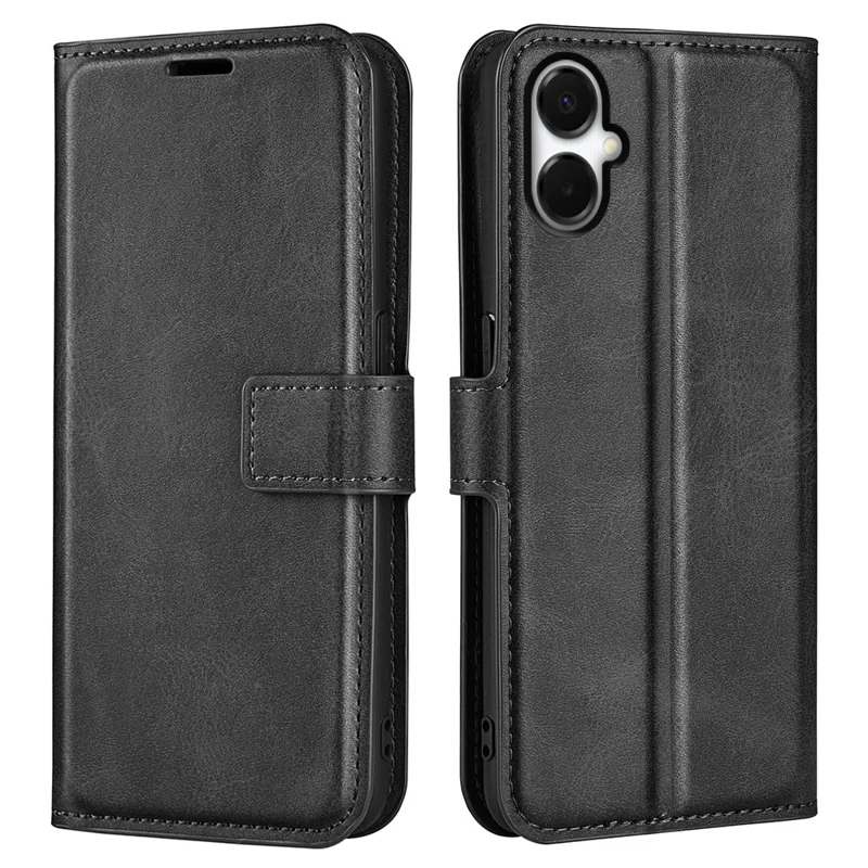 For Samsung Galaxy A06 5G Stand Case Anti-Scratch Calf Texture Leather Phone Cover - Black
