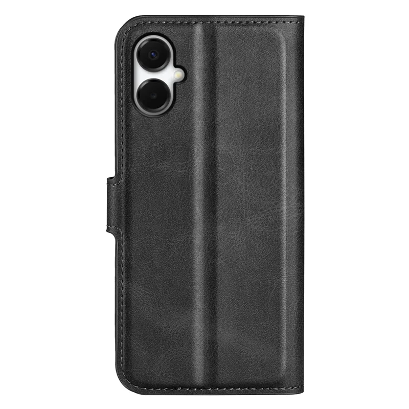 For Samsung Galaxy A06 5G Stand Case Anti-Scratch Calf Texture Leather Phone Cover - Black