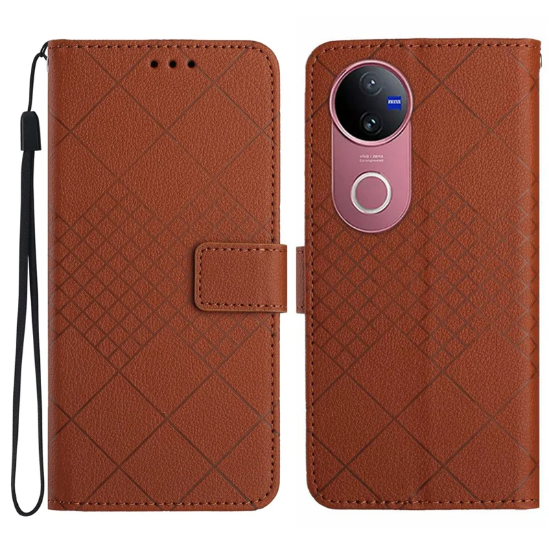 For vivo V50 5G Phone Case Wallet Imprint PU Leather Flip Folio Cover - Brown