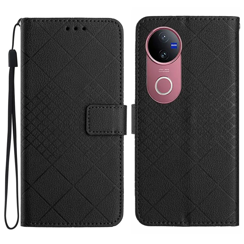 Til vivo V50 5G telefonbeskytter, pung, trykt PU-læder flipopslagdæksel - Sort