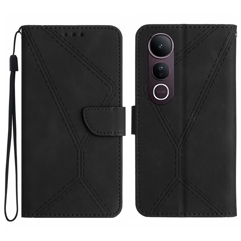 For vivo V50 Lite 5G Case Skin Touch Lines Imprinted PU Leather Flip Phone Cover - Black