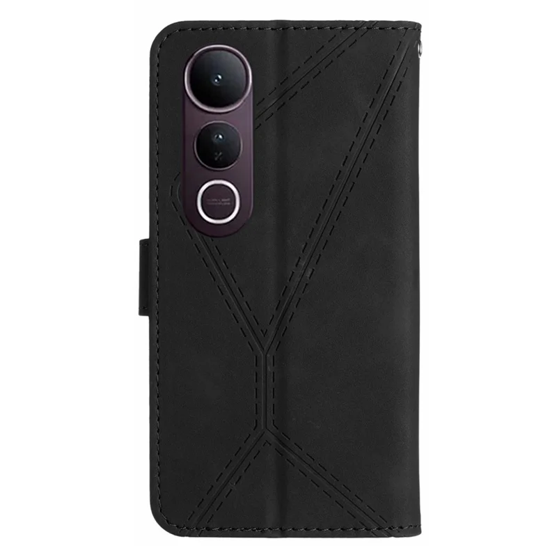For vivo V50 Lite 5G Case Skin Touch Lines Imprinted PU Leather Flip Phone Cover - Black
