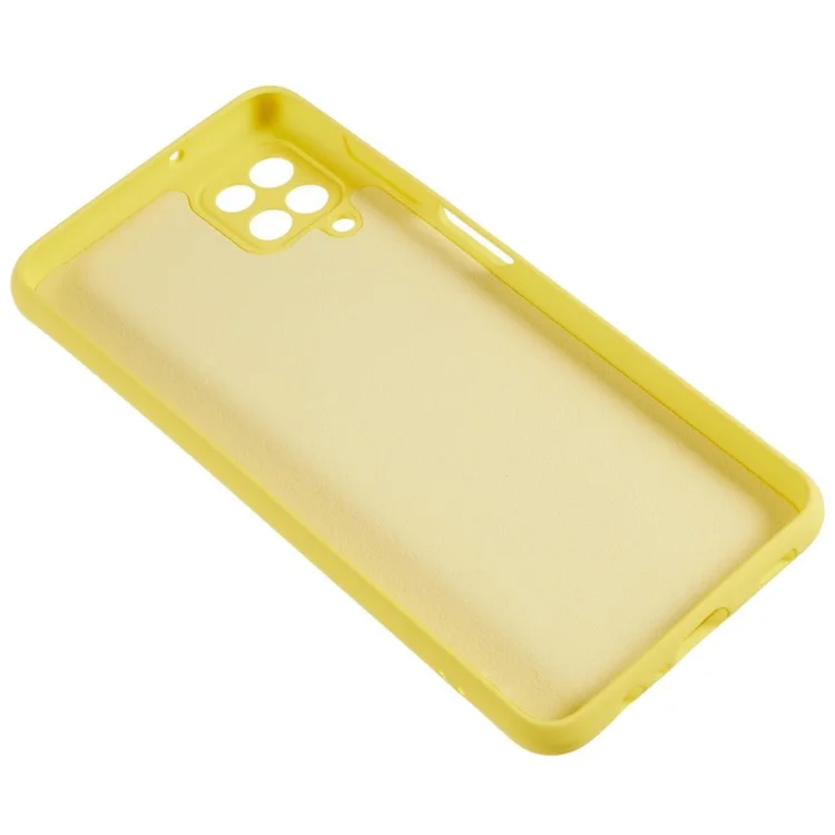 Para Samsung Galaxy A12 / M12 / A12 Nacho 4G Textura de silicona líquida Celphone a prueba de caídas Cubierta 2.0mm Borde de arco grueso Funda de TPU - Amarillo
