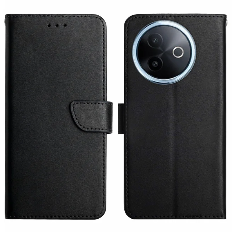 For vivo Y39 5G Case Genuine Cow Leather Phone Cover Nappa Texture - Black