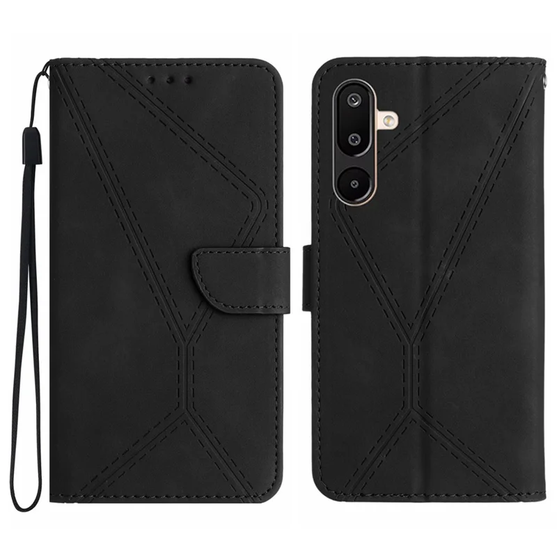 Funda para Samsung Galaxy M16 5G / F16 5G Líneas táctiles con relieve Funda de teléfono con tapa de piel sintética - Negro