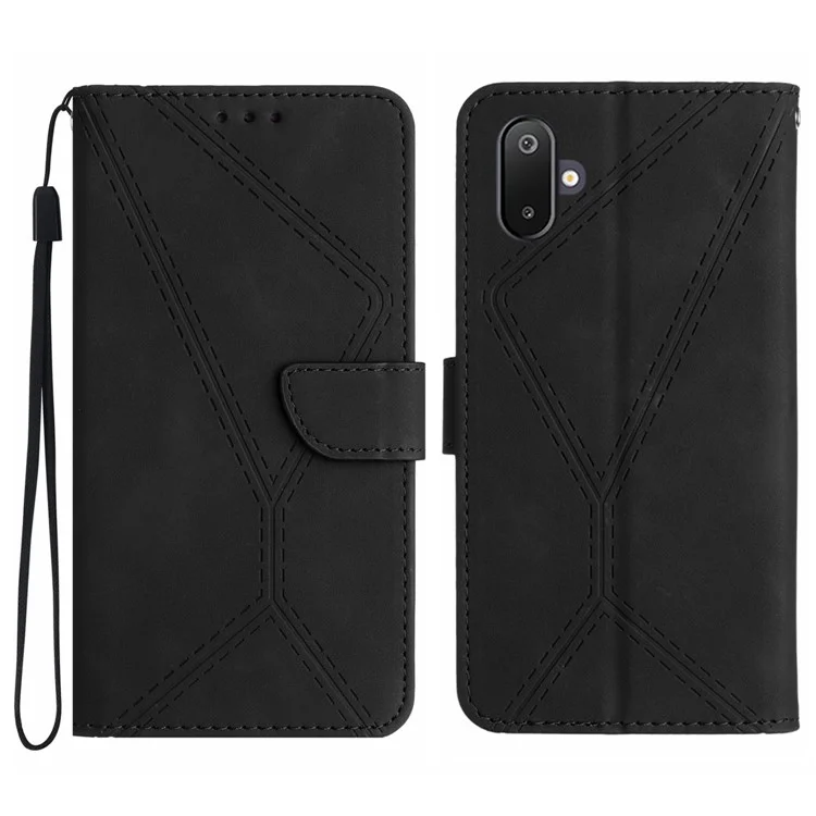Capa para Samsung Galaxy F06 5G / M06 5G com Linhas Impressas em Couro PU com Toque Flip - Preto