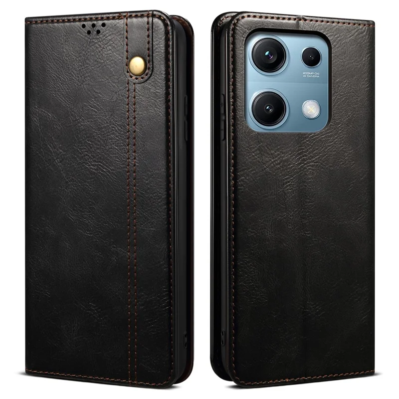 Hoes voor Xiaomi Redmi Note 14S 4G met Crazy Horse-structuur Waxy Leren Portemonnee Staande Hoes - Zwart