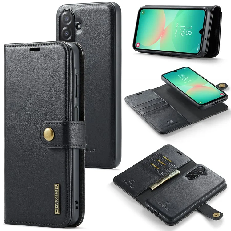 DG.MING for Samsung Galaxy A26 5G Case Detachable Split Leather Phone Cover - Black
