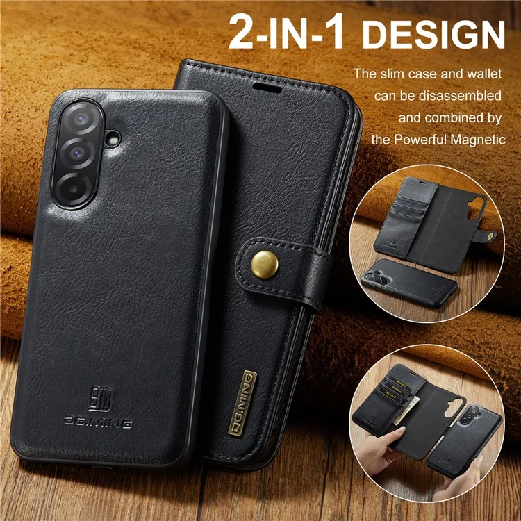 DG.MING for Samsung Galaxy A26 5G Case Detachable Split Leather Phone Cover - Black