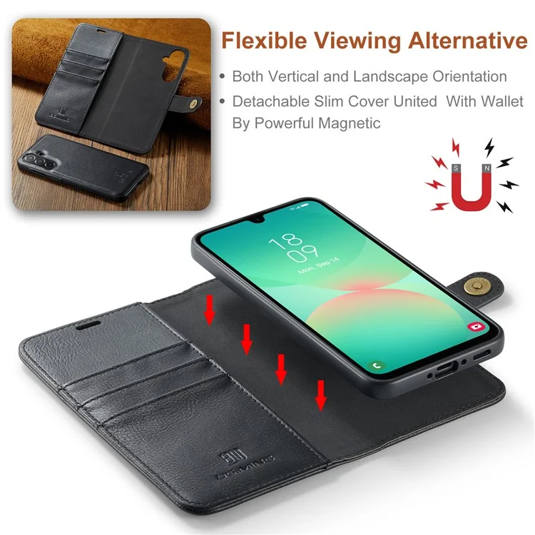 DG.MING for Samsung Galaxy A26 5G Case Detachable Split Leather Phone Cover - Black