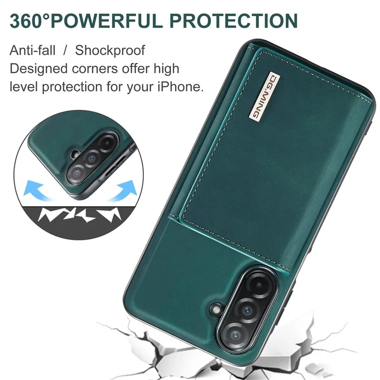 DG.MING M1 Series for Samsung Galaxy A26 5G Case Kickstand PU Phone Cover with Detachable Wallet - Green